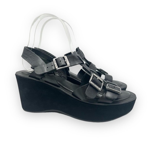 Kork Ease Black Leather Gladiator Platform Wedges Heels Sandals Shoes 7 KorkEase - Picture 1 of 15
